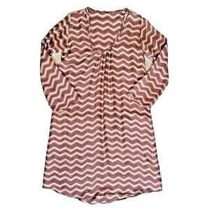 MATTA New York 100% Silk Pink Chevron Long Sleeve Shift Dress Size S Small